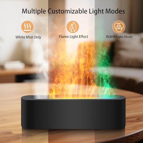 Omnexa Essential Oil Diffuser, 180ml Flame Air Diffuser Humidifier, Ultrasonic Fireplace Aromatherapy Diffuser with 7-Colo...