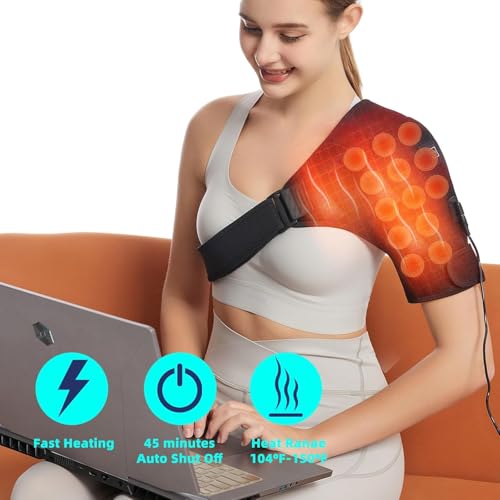 Shoulder Heating Pads for Pain Relief - Jade Stone Heated Shoulder Wrap with 3 Temperature Settings, Ideal for Rotator Cuf...