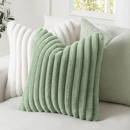 MIULEE Faux Fur Decorative Throw Pillow Covers 18x18 Inch Set of 2, Modern Spring Home Decor Soft Plush Couch Pillows Cozy...