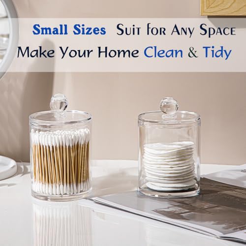 WISIEW Swab Holder Canisters with Lid, Bathroom Qtip Dispenser Apothecary Jars, Clear Plastic Cotton Ball Pad Container fo...