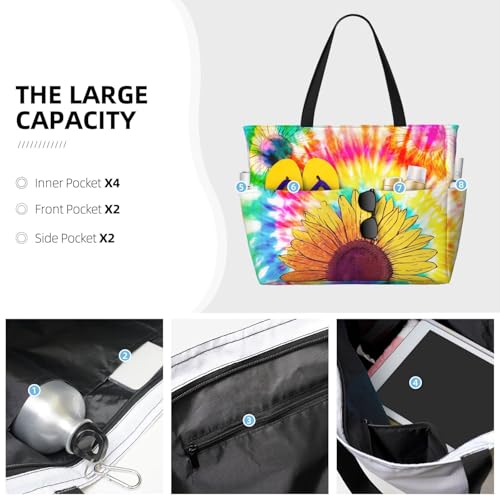 Rzhlyua Beach Bags for Women Large Waterproof Sandproof Swim Pool Bag with Dry Wet Seperated Pocket Utility Tote Bag