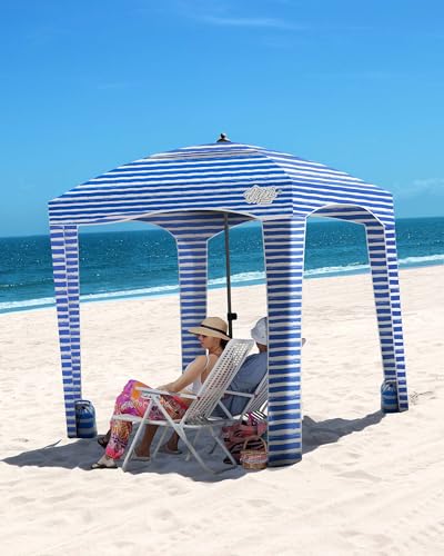 Qipi Beach Cabanas for Sand, Beach Canopy with Sandbags & Side Wall for Family, Easy Set Up Sun Shelter, UPF 50+ UV Protec...