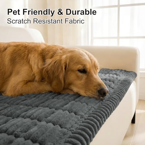 Smiry Couch Cover for Dogs Washable, Non Slip Fuzzy Pet Couch Covers for 3 Cushion Sofa Pet Friendly, Thick Soft Sofa Slip...