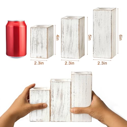 MelonBoat Rustic Flameless LED Candles 3-Pack, Battery Operated Candles with Wooden Candle Holders, White Rustic Farmhouse...
