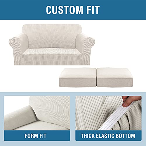 H.VERSAILTEX 3 Piece Stretch Sofa Covers for 2 Cushion Loveseat Couch Covers for Living Room Sofa Slipcovers (Base Cover P...