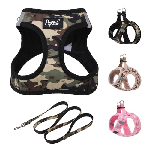 PUPTECK Dog Harness and Leash Set for Small Medium Dogs No Pull Step-in Soft Mesh Puppy Cat Vest Harnesses Reflective at N...
