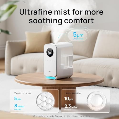 DREO Humidifiers for Bedroom, Top-filled Smart Quiet Cool Mist Humidifier for Large Room Home, Oil Diffuser & Nightlight, ...