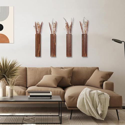 Sawoake Wooden Wall Planter Set of 4 - Modern Home Decor for Living Room, Bedroom, Bathroom - Walnut Finish Planter for Dr...