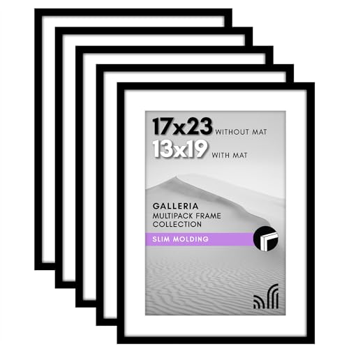 Americanflat 17x23 Picture Frame with Polished Plexiglass - Set of 5 - Use as 13x19 Frame with Mat or Display 17x23 Photo ...