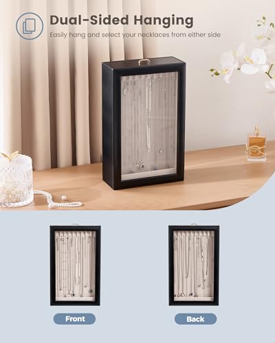 Lolalet Upgraded Double-Sided Hanging Necklace Organizer Box, Jewelry Display Case with Double-Sided Clear Window for Neck...