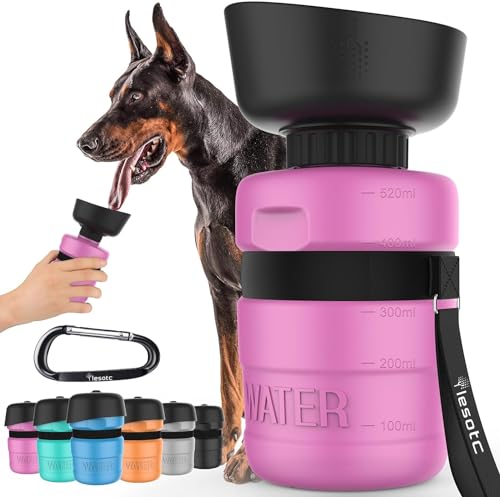 lesotc Dog Water Bottle, Portable Pet Dispenser with Water Bowl, Leak Proof Pet Travel Squeeze Bottle, Puppy Essentials Do...