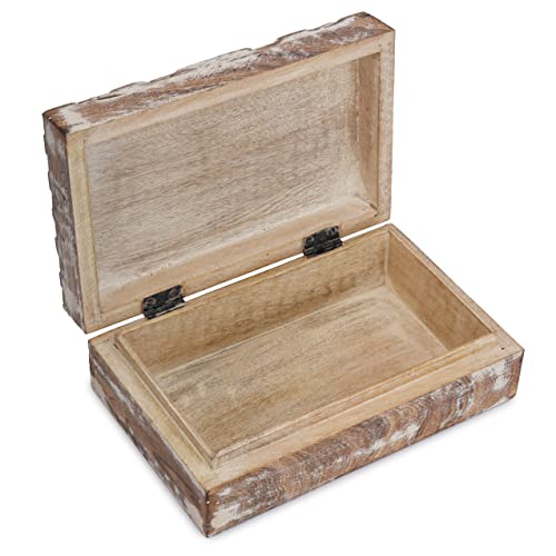 Ajuny Handmade Wooden Box – Hand Carved Line Design Keepsake Box, Decorative Jewelry Organizer Treasure Chest, Memory Stor...