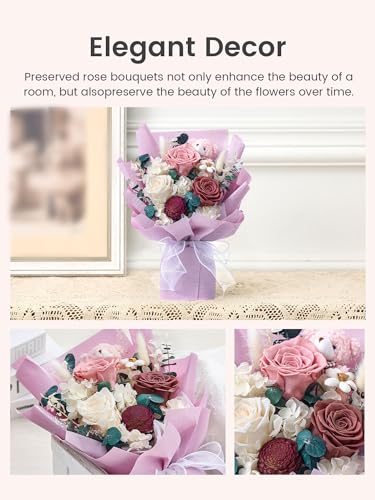 Polylove Forever Flower Bouquet Flowers for Delivery Prime Preserved Roses with Bear Gift Box for Wife Women Mother Day An...