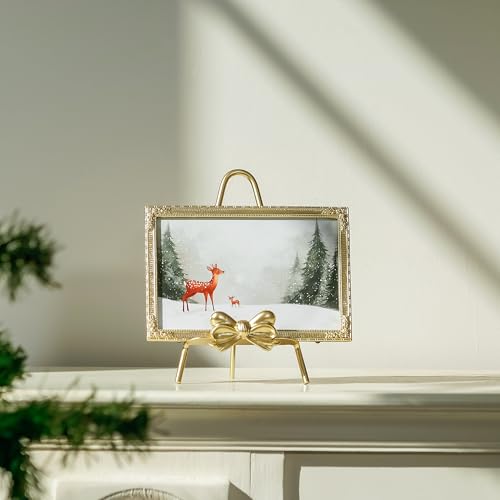 Synovana Gold Alloy Picture Frame – 4x6 Picture Frame with Bow Accent, Golden Picture Frames for Wedding, Anniversary, Tab...