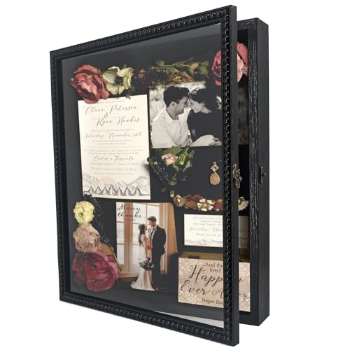 FramePro Shadow Box 13x16 Front Open with Hinge Beaded Designed Display Case with Linen Back, Picture Frame Wedding Bouque...