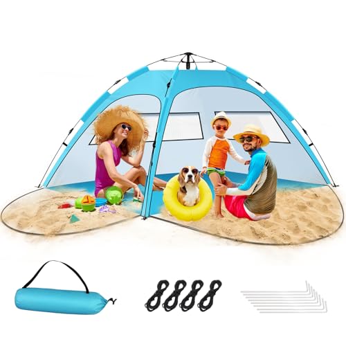 Beach Tent Sun Shelter – Pop Up Easy Setup in 3S Instant Tents for 4/5 Person Beach Umbrella Sun Shelter Shade, UV 50+ Pro...