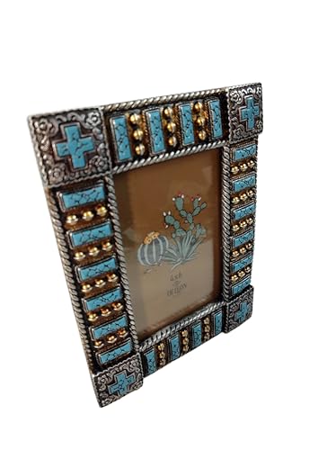 De Leon Collections 14251 Cross Vintage Ornate Turquoise and Brushed Silver Tone 8.5 Inch Polyresin and Glass Western Sout...