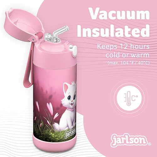 Jarlson® Kids Water Bottle CHARLI [12OZ] - Stainless Steel Thermo Bottle with Straw - Insulated, Spill Proof Waterbottle f...
