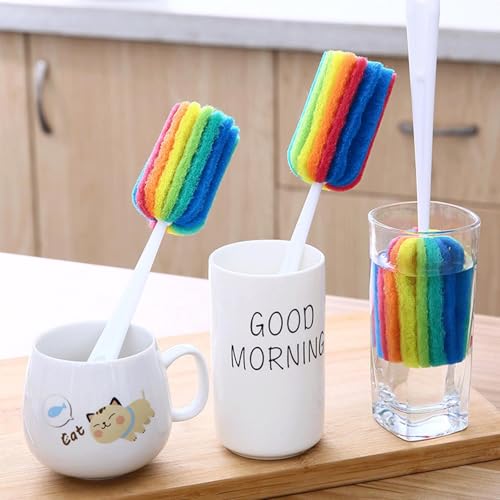 3PCS Cleaning Bottle Sponge Brush with Long Handle Scouring Pad Scrub Brushes for Kitchen Clean Glasses Mugs Cups