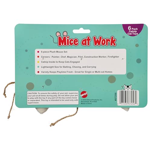 SPOT Mice at Work Cat Toys, Catnip Filled Plush Mice for Indoor Cats, Lightweight Toy Mice with Career Designs, for Single...
