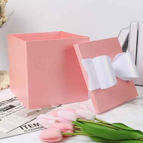 BIOBROWN Medium Gift Boxes with Lids for Presents, 9x9x9 Inches Pink Collapsible Gift Box for Valentine's Day, Birthday, W...
