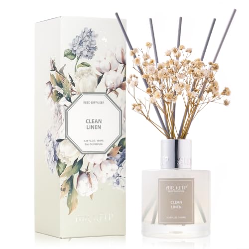 Airkeep Reed Diffuser Set,3.38 fl oz (100 ml) - Clean Linen Oil Diffusers with 8 Reed Sticks,Home Fragrance Reed Diffuser ...