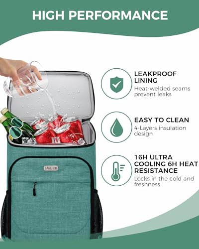 BAGLHER Lightweight Insulated Cooler Backpack - 30 Cans, Leak-Proof for Lunch, Picnic, Hiking, Camping Trips