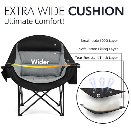 Oversized Camping Chairs for Adults - Heavy Duty Padded Outdoor Folding Lawn XL Camp Chair with Cup Holder Cooler Pockets ...