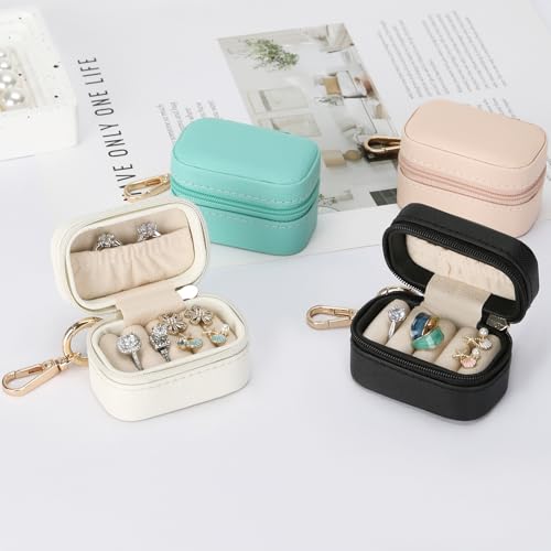 KUKUVR Small Travel Ring Stud Earring Box with Keychain, Mini Wedding Ring Holder Boxes for Multiple Rings, Portable Jewel...