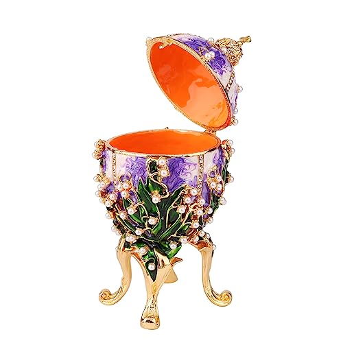 FASSLINO Purple Jewelry Trinket Boxes Easter Egg Enamel Hand-Painted Jewelry Storage Ring Holder Keepsake Box Vintage Coll...