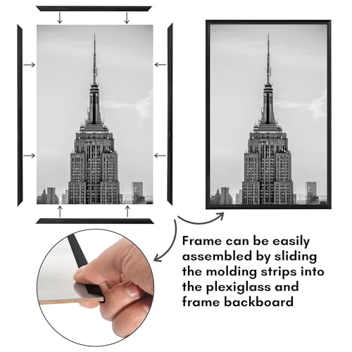 Americanflat 11x17 Picture Frame with Polished Front Cover - Set of 3 - Slide-In Photo Frame with Buildable Molding - Fusi...