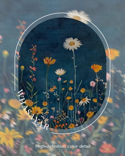 WHASAYART Botanical Floral Canvas Print 12x16 Framed Wildflower Wall Art, Rustic Dark Blue Colorful Flower Artwork, Vibran...