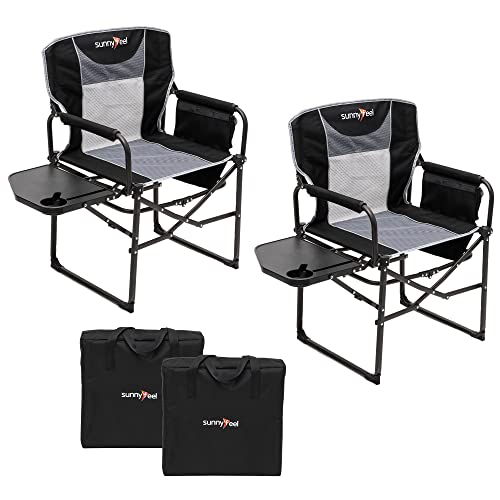 SUNNYFEEL Camping Directors Chair, Heavy Duty,Oversized Portable Folding Chair with Side Table, Pocket for Beach, Fishing,...