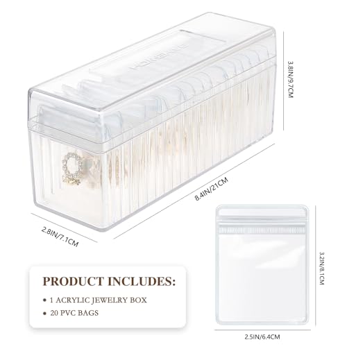 HOMEHIVE Acrylic Jewelry Box Organizer, Clear Jewelry Organizer and Storage with 20 Portable Anti Tarnish Jewelry bags, Tr...