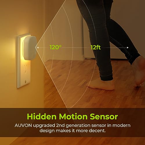 AUVON Plug-in LED Backlit Night Light with Motion Sensor & Dusk to Dawn Sensor, Dimmable Warm White Nightlight with 1-50 l...