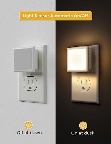 L LOHAS LED Night Lights Plug into Wall 2-Pack, 0.3W Plug in Night Light, Dusk to Dawn, 3000K Soft White, Bright Nightligh...