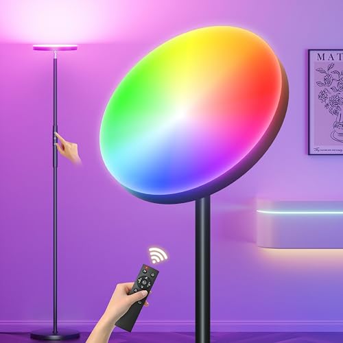 Yikuneng RGB Torchiere Floor Lamps for Living Room, 3600LM 36W Bright LED Standing Lamp with Remote, Modern Color Changing...