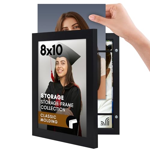 Americanflat 8x10 Picture Frame with Storage - Quick Change Storage Frames with Shatter-Resistant Glass - Holds 35 Photos...