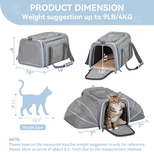 Petsfit Expandable Small Cat Carriers Dog Carrier, Airline Approved Soft-Sided Portable Washable Pet Travel Carrier with T...