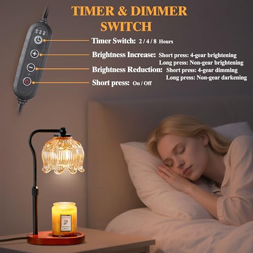 CASTLELIFE Candle Warmer Lamp with Timer & Stepless Dimming, Height Adjustable Electric Wax Warmer for Jar Candles, Flower...