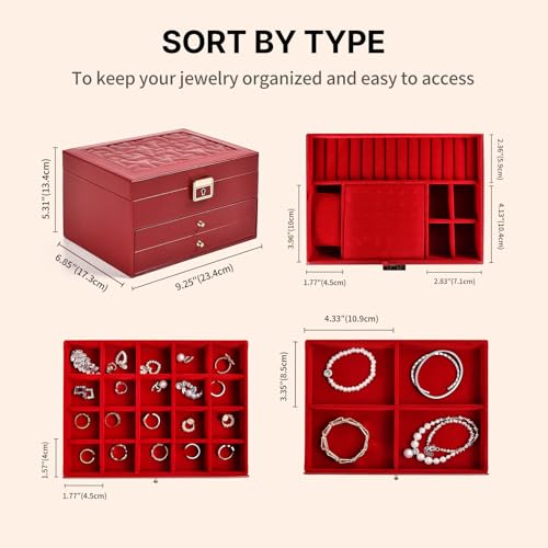 Greenfeather Jewelry Boxes for Women, Jewelry Organizer Box with Lid 3 Layers for Necklaces Rings Earrings and Bracelets B...