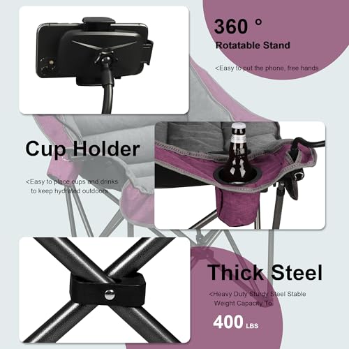 Northroad Oversized XL Padded Camping Chair w/Cell Phone Holder, Large Camp Lounge Chair, Foldable Lawn Chair w/Cup Holde...