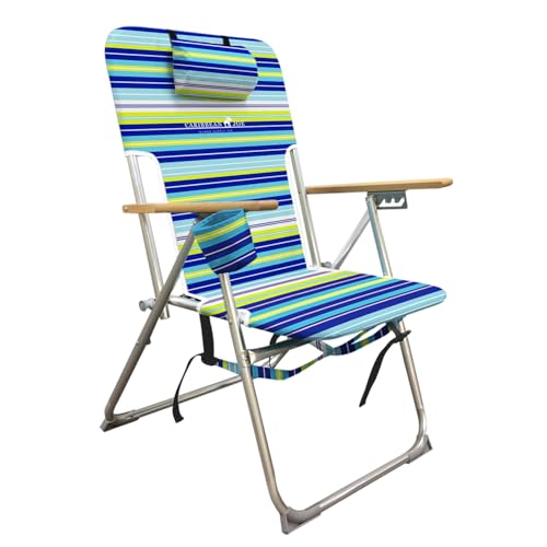 CARIBBEAN JOE Folding Beach Chair, 4 Position Portable Backpack Foldable Camping Chair with Headrest, Cup Holder, and Wood...