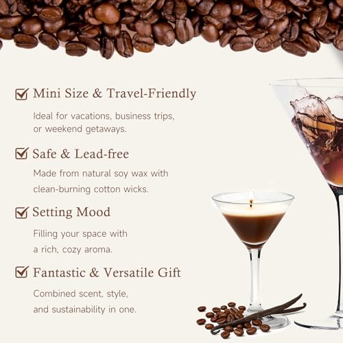 KOIMYSA Mini Espresso Martini Candle Gift Set for Women Men, Decorative Coffee Scented Soy Wax Aromatherapy Candles in Gla...