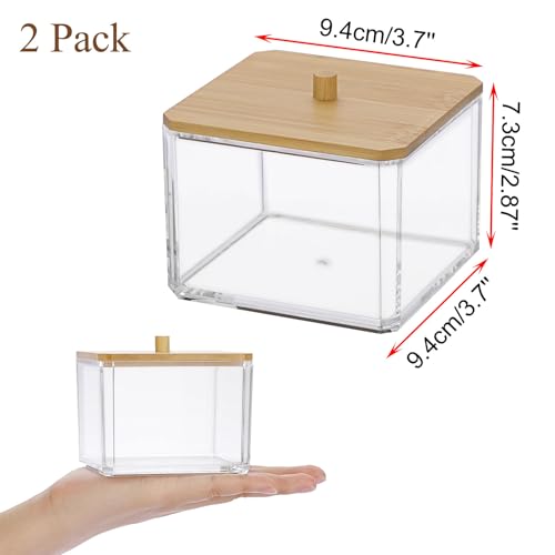 Hipiwe Acrylic Qtip Holder 2 Pack Cotton Swab and Ball Organizer with Lid Bathroom Q-tip Dispenser Clear Acrylic Apothecar...