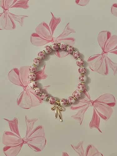 Beads Bow Charm Bracelet for Women Flower Vintage Bracelet Handmade Stretch Beaded Dainty Romantic Jewelry Gifts