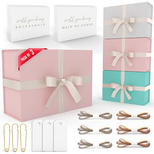 iPassion Gift Box Set - Bridesmaids Gifts for Wedding (3 Pack - Blush Pink), All Occasions, Bridesmaid Proposal, Magnetic ...