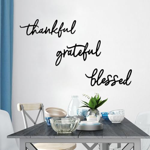 ESTART Thankful Grateful Blessed Letter Sign Metal Wall Decor, 3 Piece Black Letters Wall Art for Bathroom Bedroom Metal W...