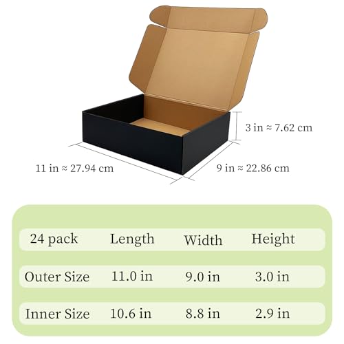 24 Pack 11x9x3 inch Black Shipping Boxes ，Cardboard Packaging Boxes for Mailing Shipping Corrugated Cardboard Boxes for Pa...