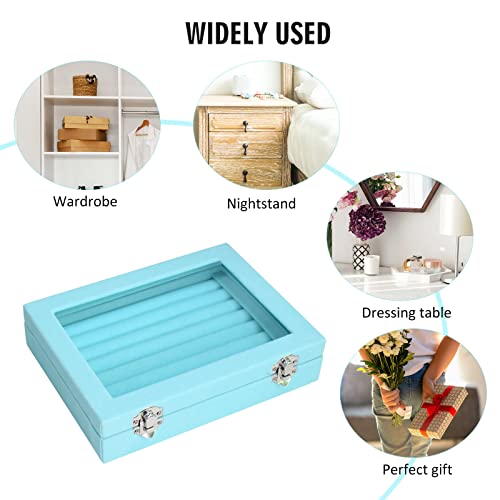 Vicoter Rings Organizer Tray 7 Slots Velvet Jewelry Earring Storage Box with Transparent lid Jewelry Display Case for Girl...